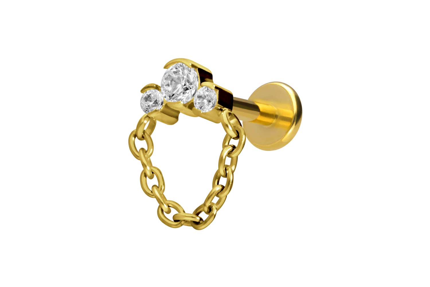 Titan Labret Piercing mit Innengewinde 3 EINGEFASSTE KRISTALLE + KETTE